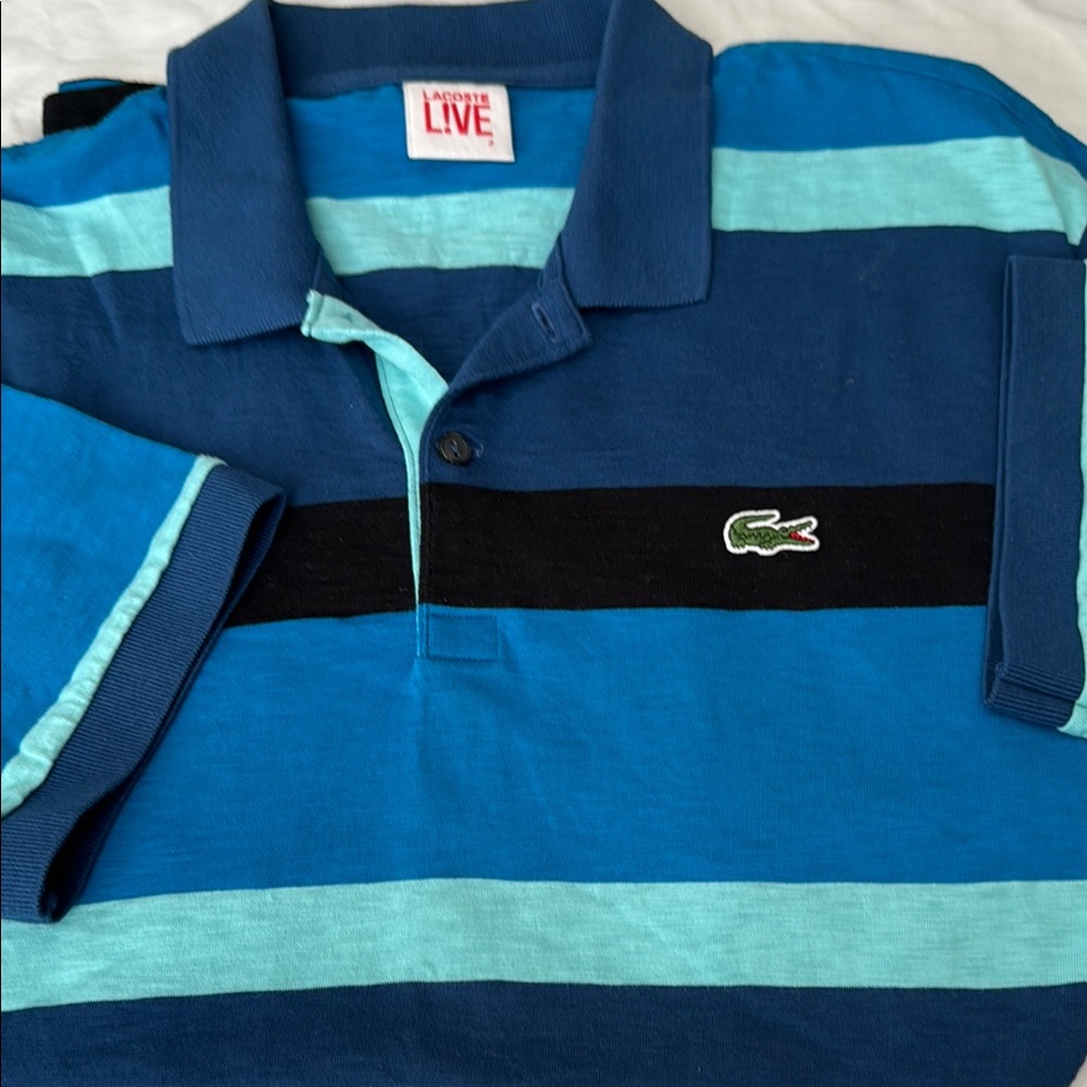 Lacoste Mens Blue Striped Polo Shirt